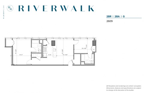 Floor plan for 2 beds, 2 baths, 833 sqft